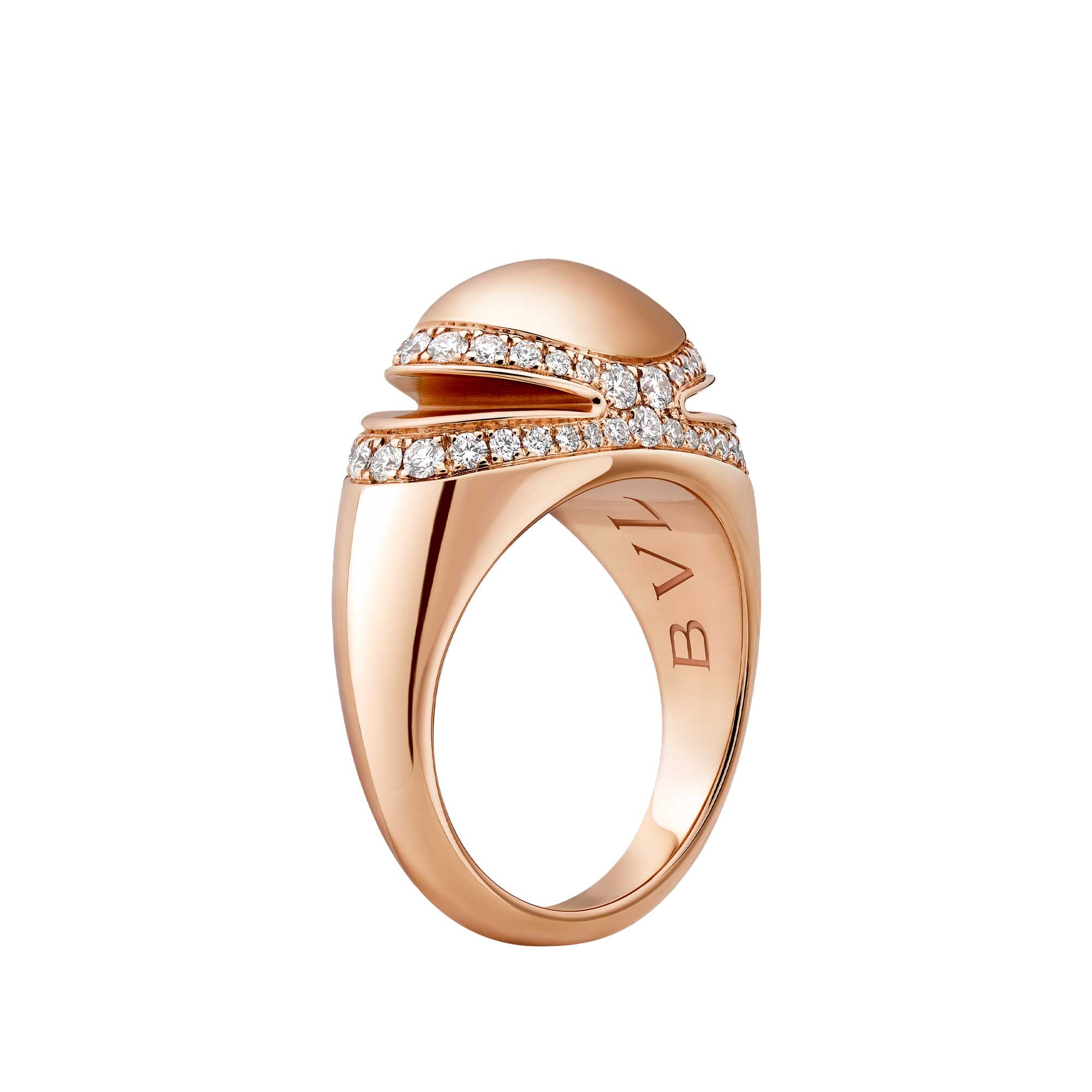 Bvlgari Cabochon Anello in oro rosa 18 kt con semi-pavé di diamanti