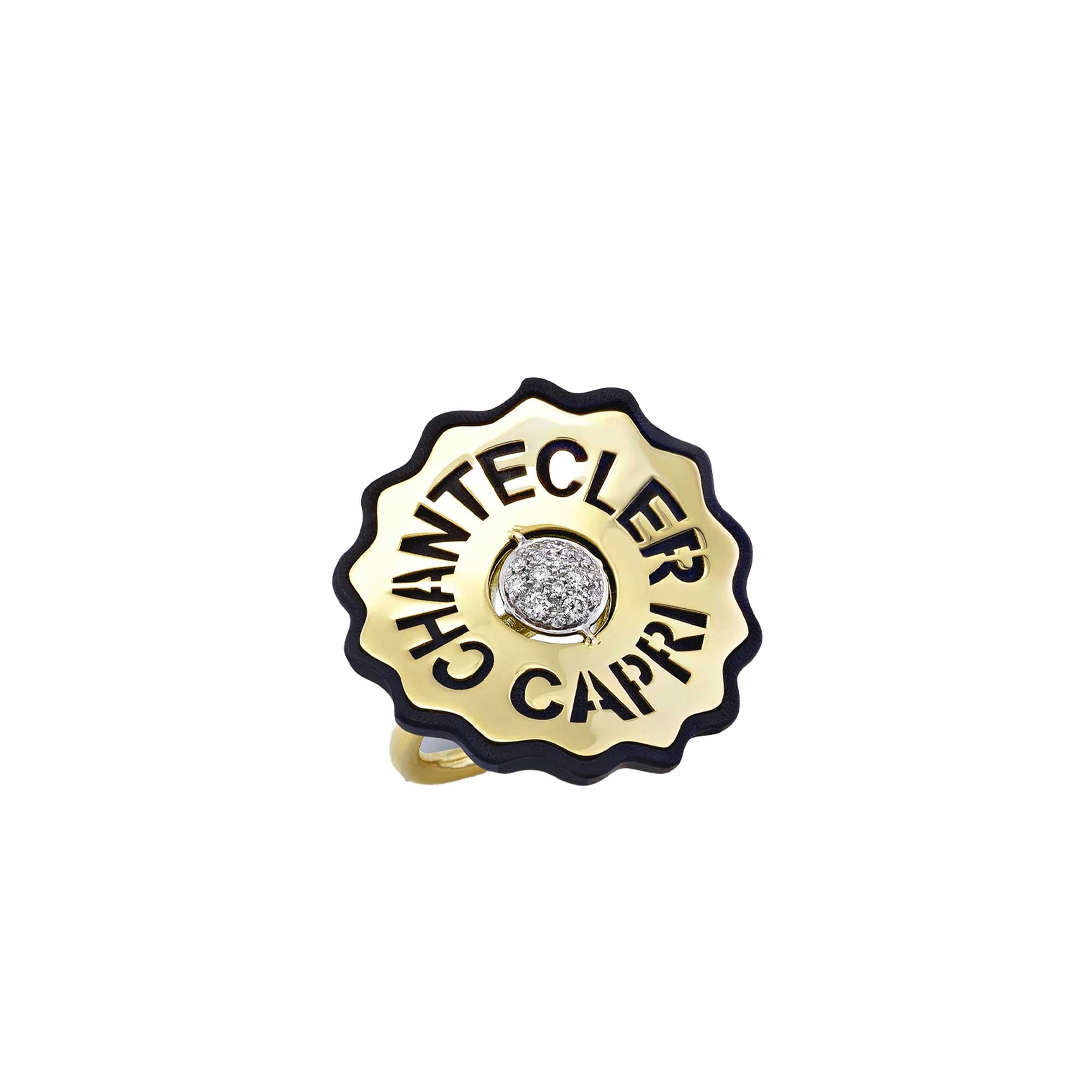 Anello Logo in oro giallo 18Kt resina nera opaca