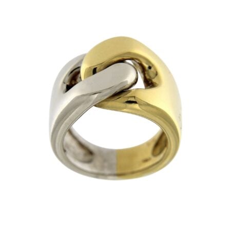 Anello pomellato intreccio oro giallo e oro bianco - 14