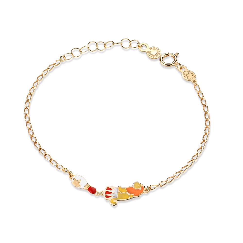 BRACCIALE CIRCO CON LEONE E BIRILLO IN ORO GIALLO