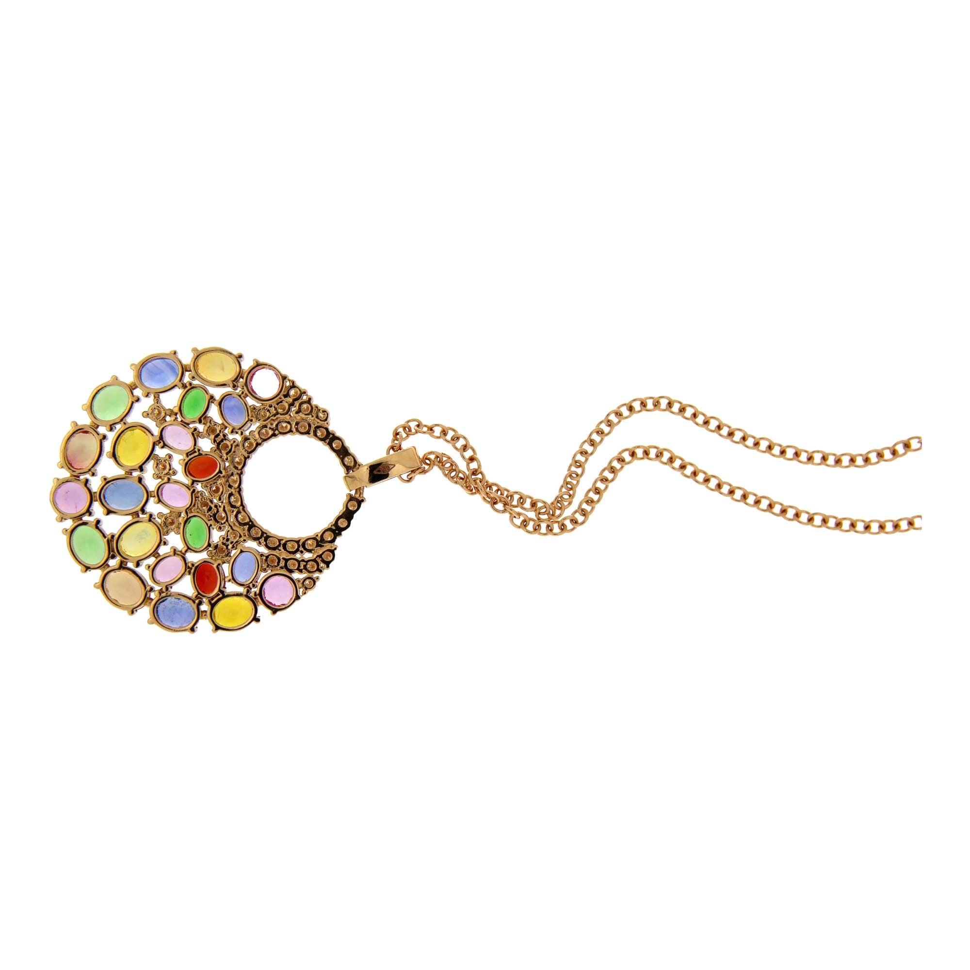 Collana in oro rosa ciondolo grande con zaffiri multicolor e tzavorite - immagine 3