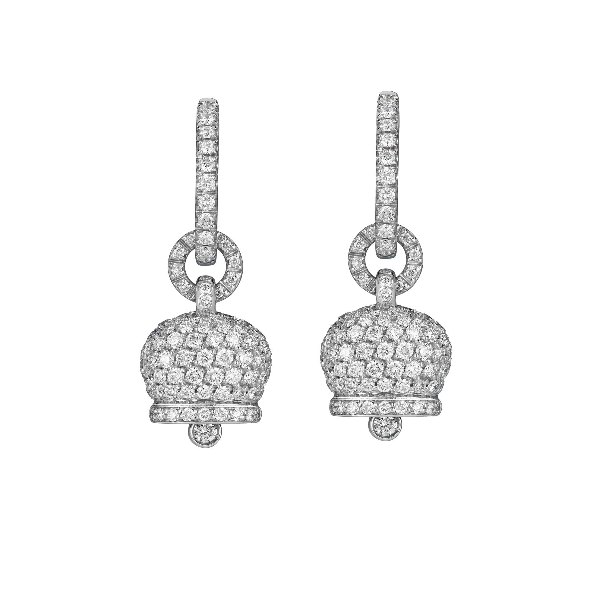 Small Campanella earrings in 18kt white gold and diamonds pavé