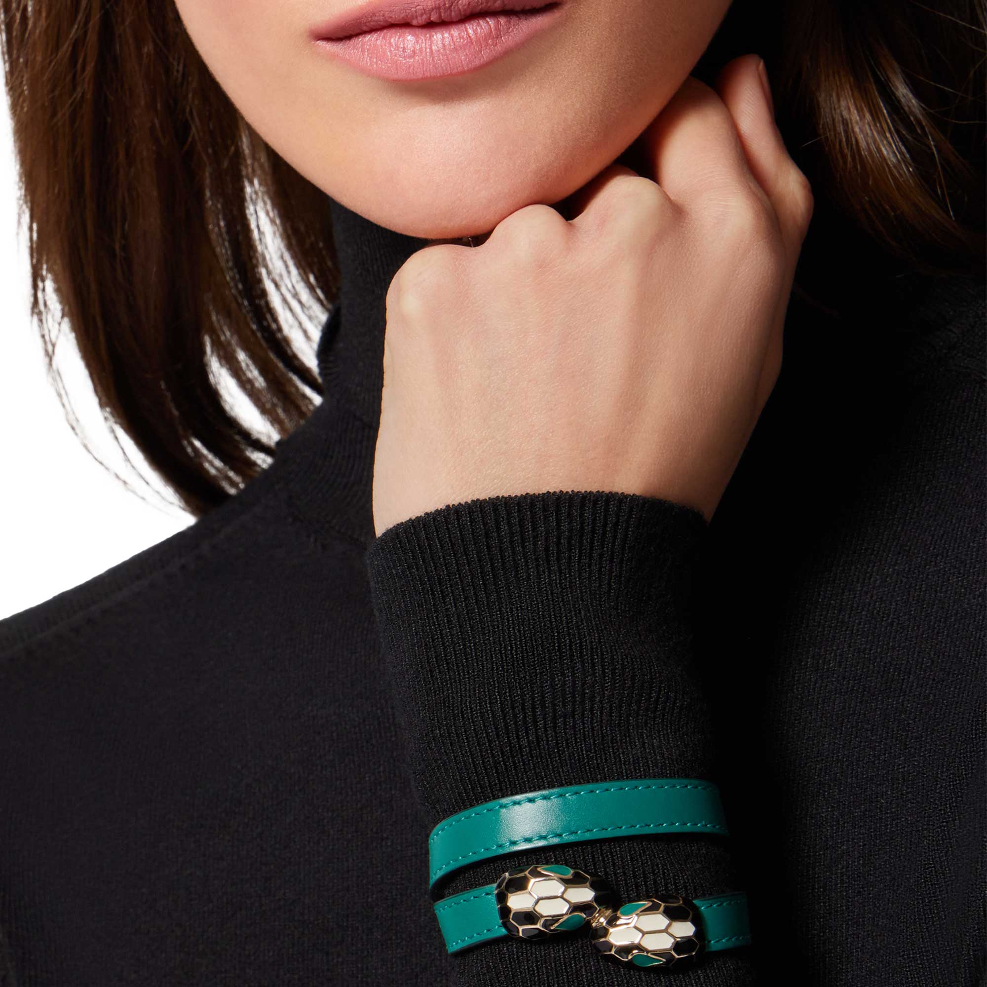 Serpenti Forever Bracciale In Pelle a doppio giro in vitello verde smeraldo - immagine 2