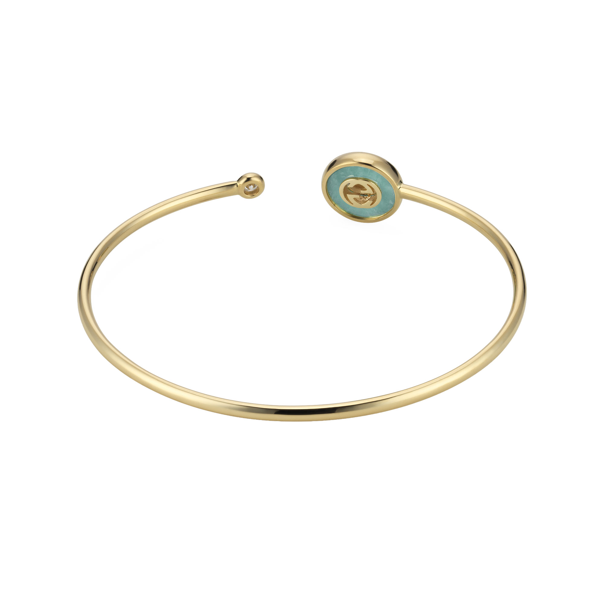 BRACCIALE RIGIDO GUCCI INTERLOCKING IN ORO 18 CARATI CON AMAZZONITE E 1 DIAMANTE BIANCO - immagine 2