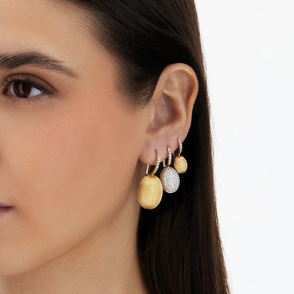 ORECCHINI GRANDI CILIEGINE CON BOULES PENDENTI IN ORO E DETTAGLI DI DIAMANTI - immagine 4