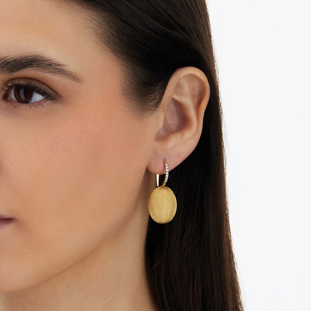 ORECCHINI GRANDI CILIEGINE CON BOULES PENDENTI IN ORO E DETTAGLI DI DIAMANTI - immagine 3