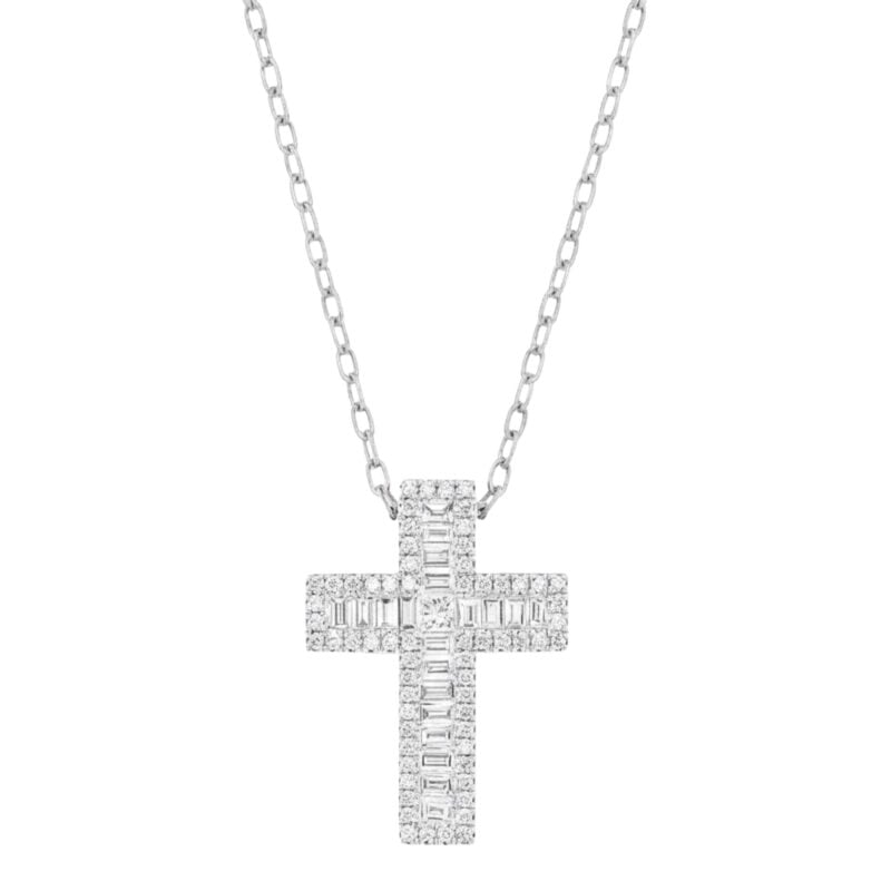 I Gioielli del Sole Collana in oro bianco con croce brillanti e baguette 0,80 ct