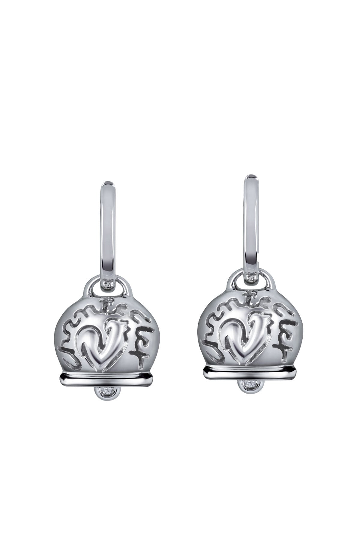 Orecchini Campanella medi in oro bianco 18Kt diamanti nei batacchi