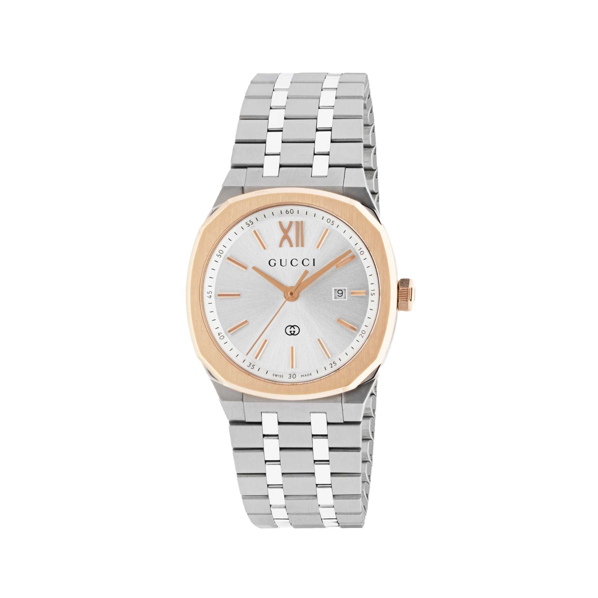 Gucci Watch 25H 30 MM STEEL CASE WITH PINK GOLD-TONED BEZEL