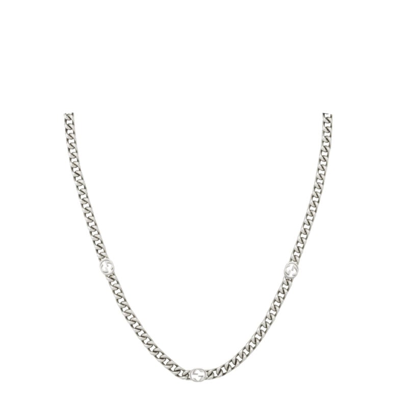 Collana Gucci Interlocking in argento ciondolo incrocio GG