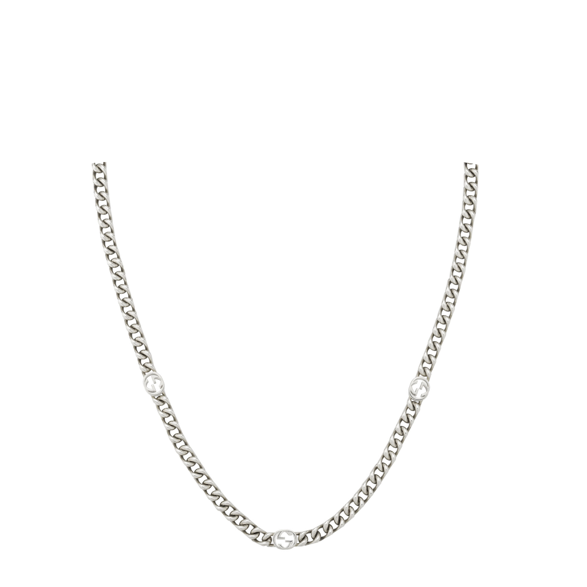 Collana Gucci Interlocking in argento ciondolo incrocio GG