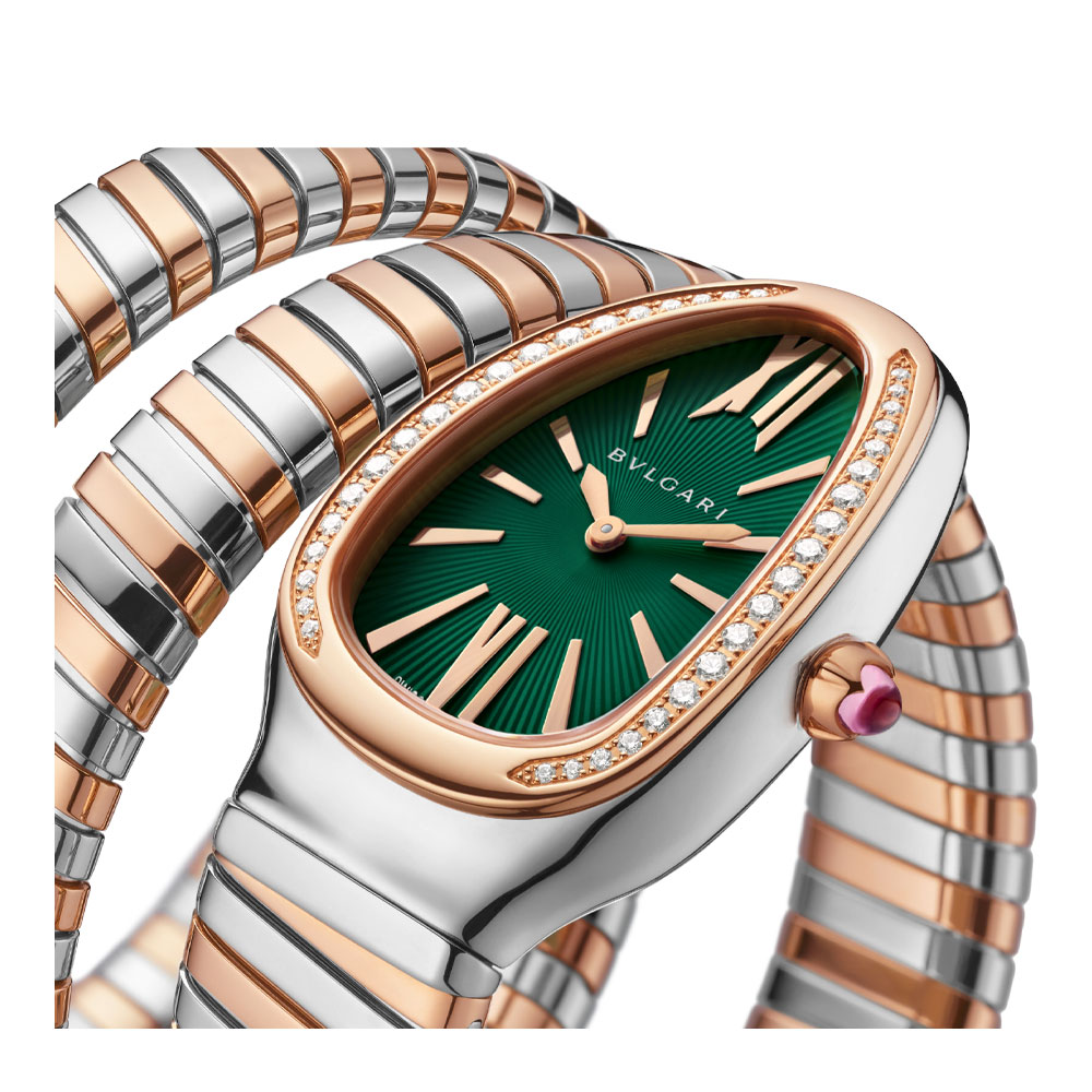 Serpenti Tubogas Orologio a doppia spirale oro rosa quadrante laccato verde - immagine 2