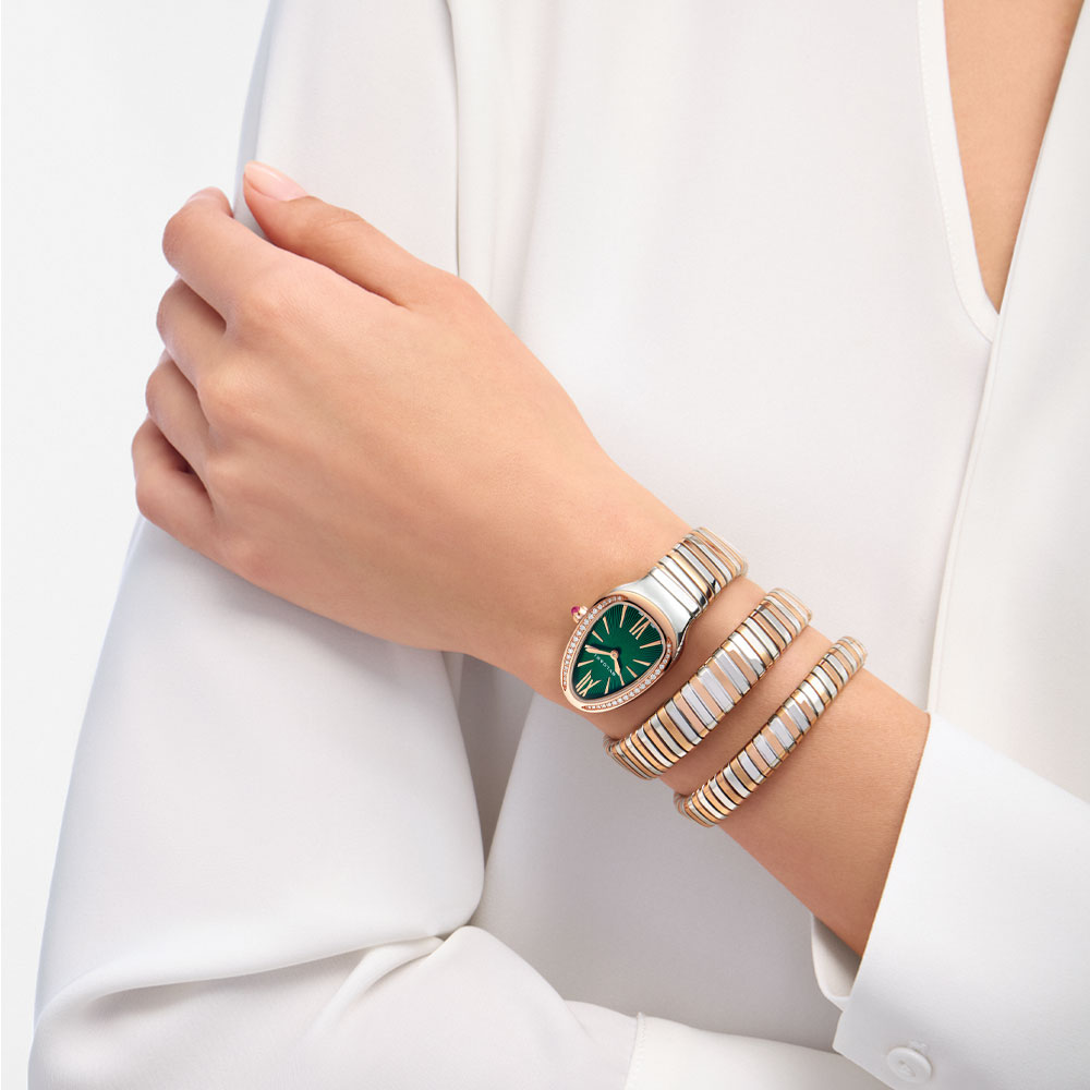 Serpenti Tubogas Orologio a doppia spirale oro rosa quadrante laccato verde - immagine 4