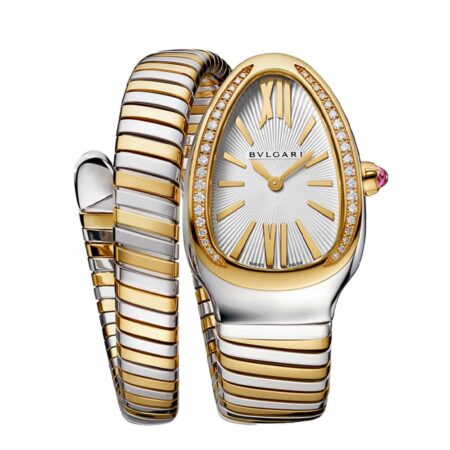 Orologio Serpenti Tubogas oro giallo e diamanti quadrante opalino bianco