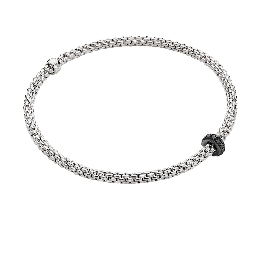 BRACCIALE PRIMA FLEX’IT ORO BIANCO RONDELLA DIAMANTI NERI