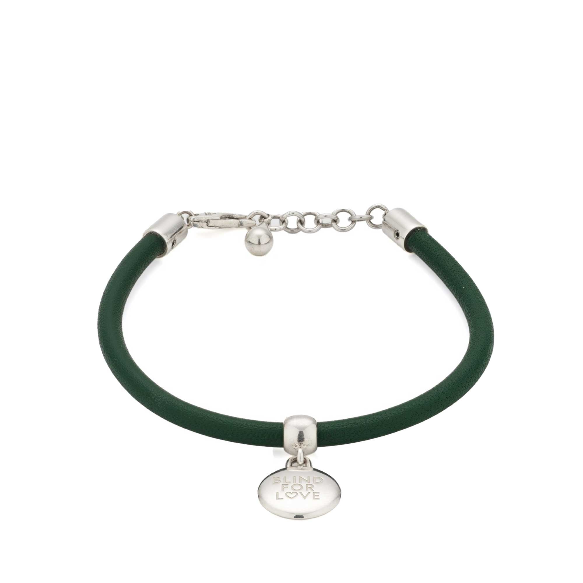 BRACCIALE BLIND FOR LOVE PELLE VERDE CON CIONDOLO ARGENTO