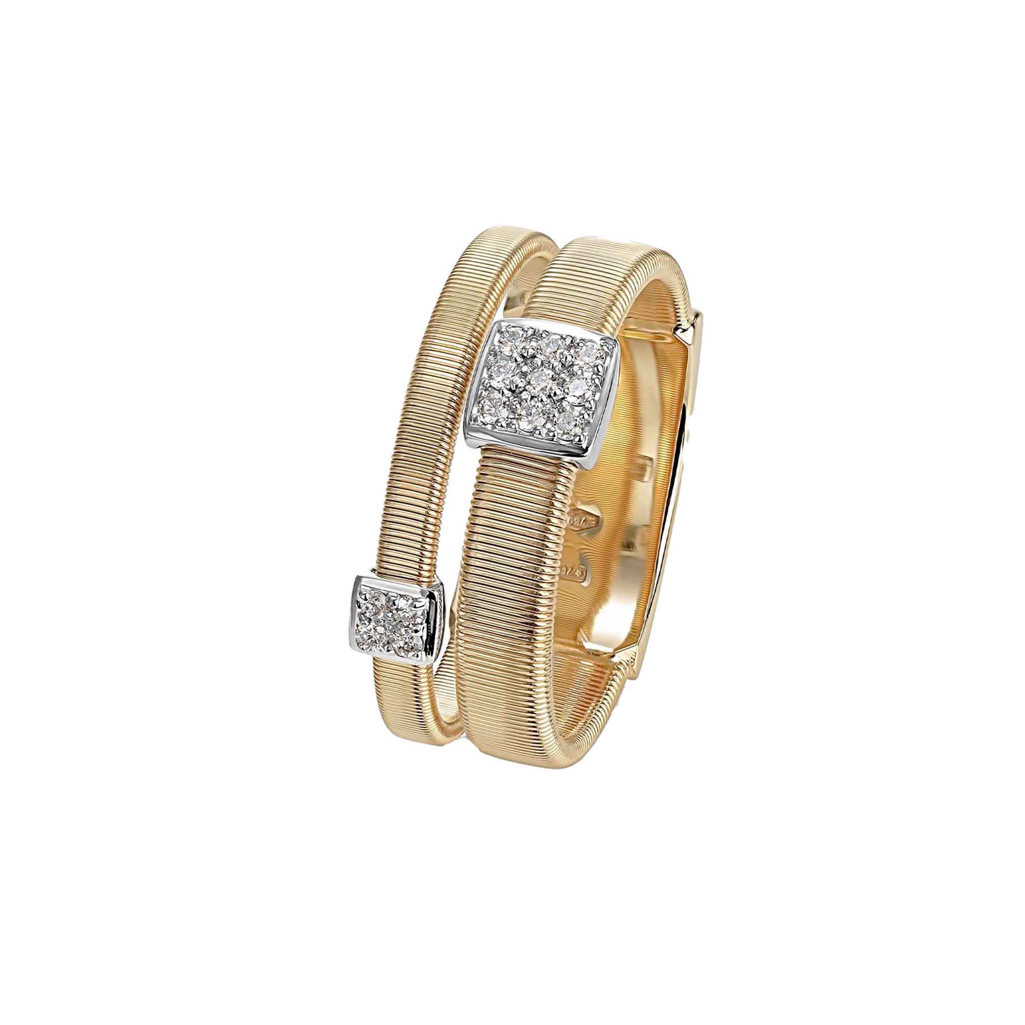 Anello Masai a doppia fascia oro giallo e due pavé di diamanti - immagine 2
