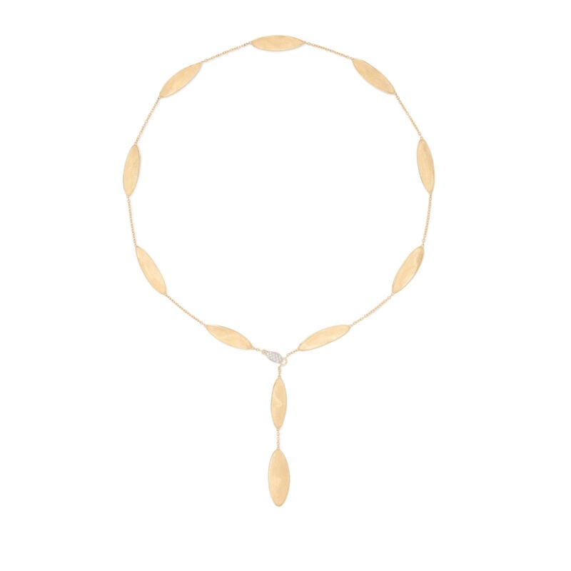 Collana Lunaria a cravatta oro giallo foglie ritorte