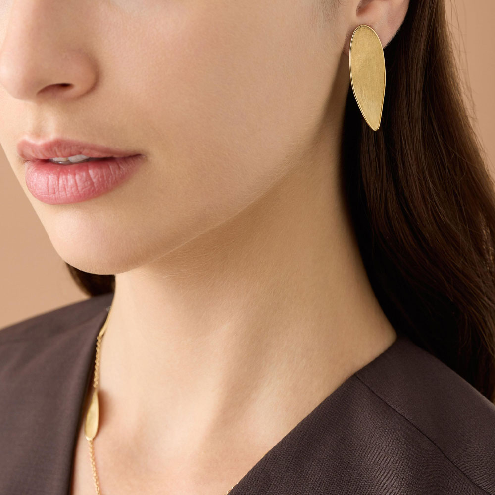 Medium Yellow gold statement Lunaria earrings leaf shape - Image 2