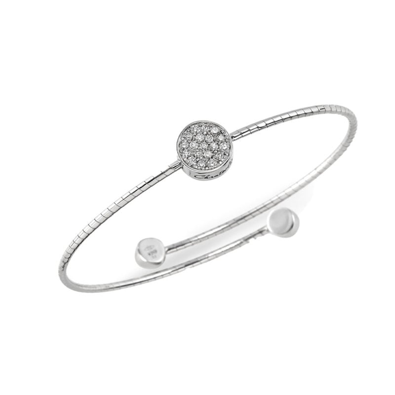 Bracciale Paillettes Capritude a molla con diamanti taglio brillante incastonati a pavé, su oro bianco 18kt