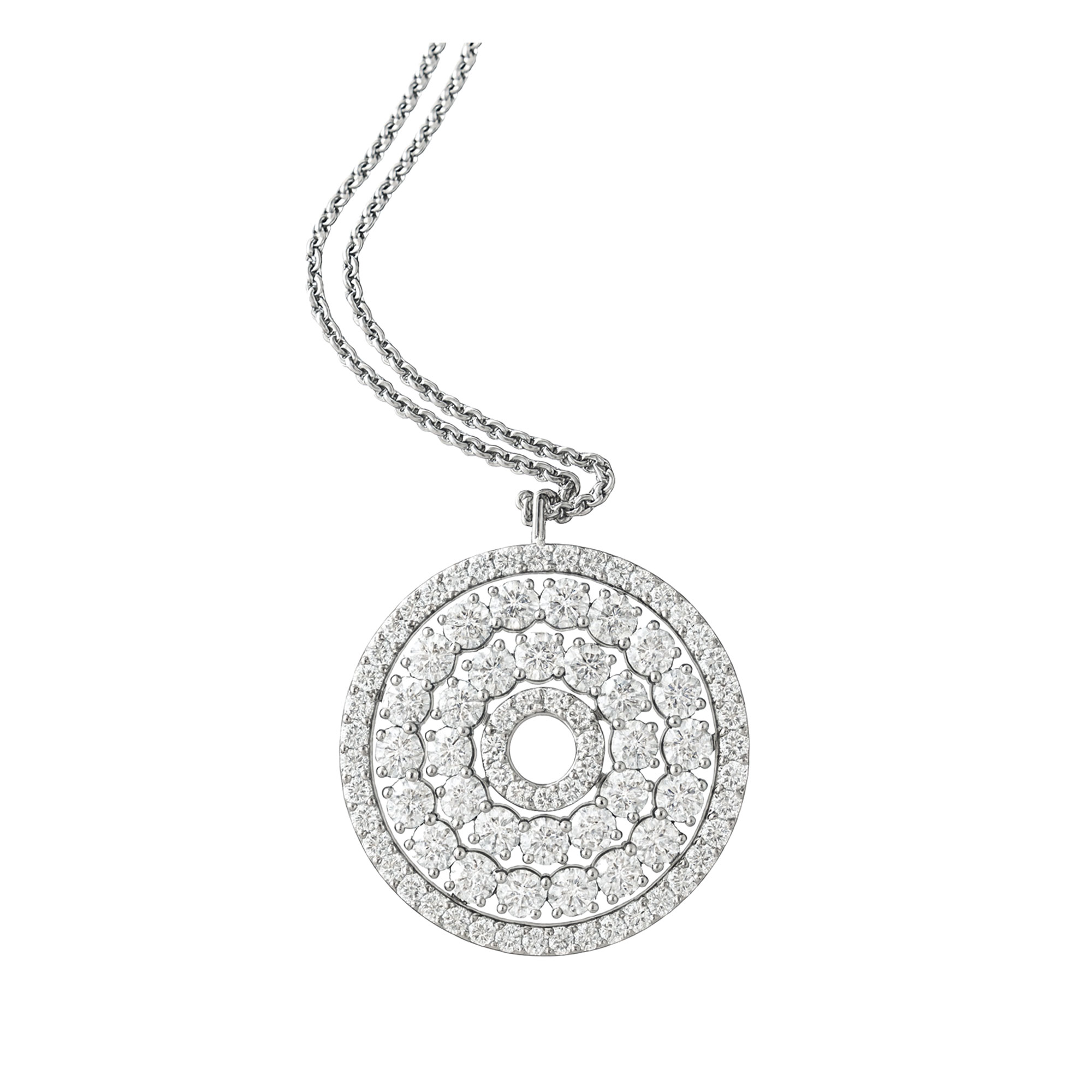 Collana Griffe Oro Bianco Ciondolo Pavé cerchio centrale