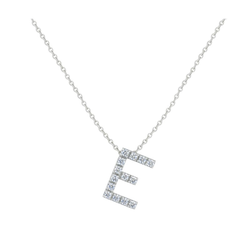 COLLANA LETTERA E GRANDE ORO BIANCO E BRILLANTI