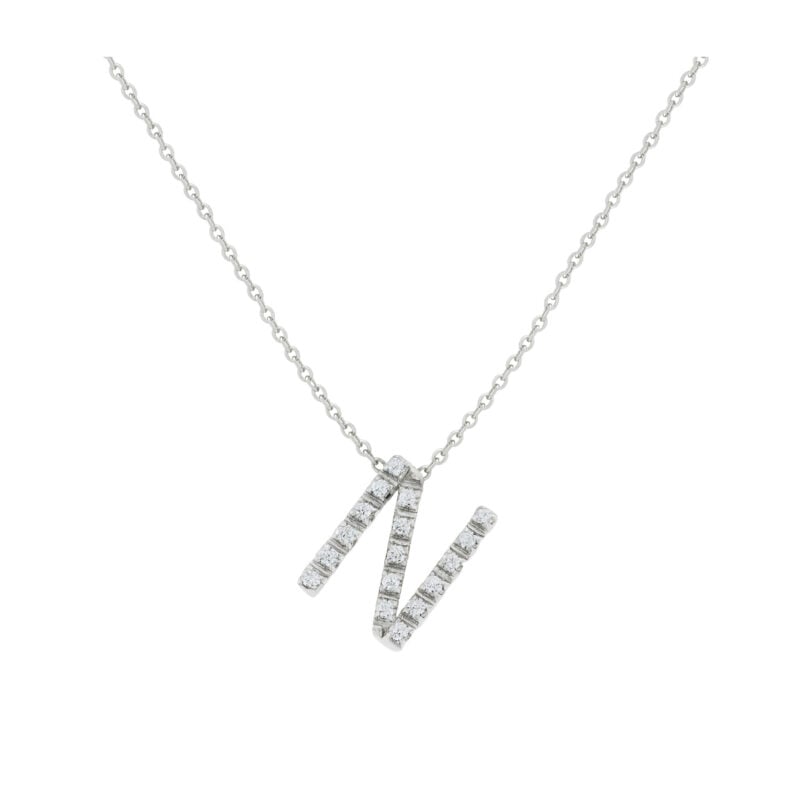 COLLANA LETTERA N GRANDE ORO BIANCO E BRILLANTI