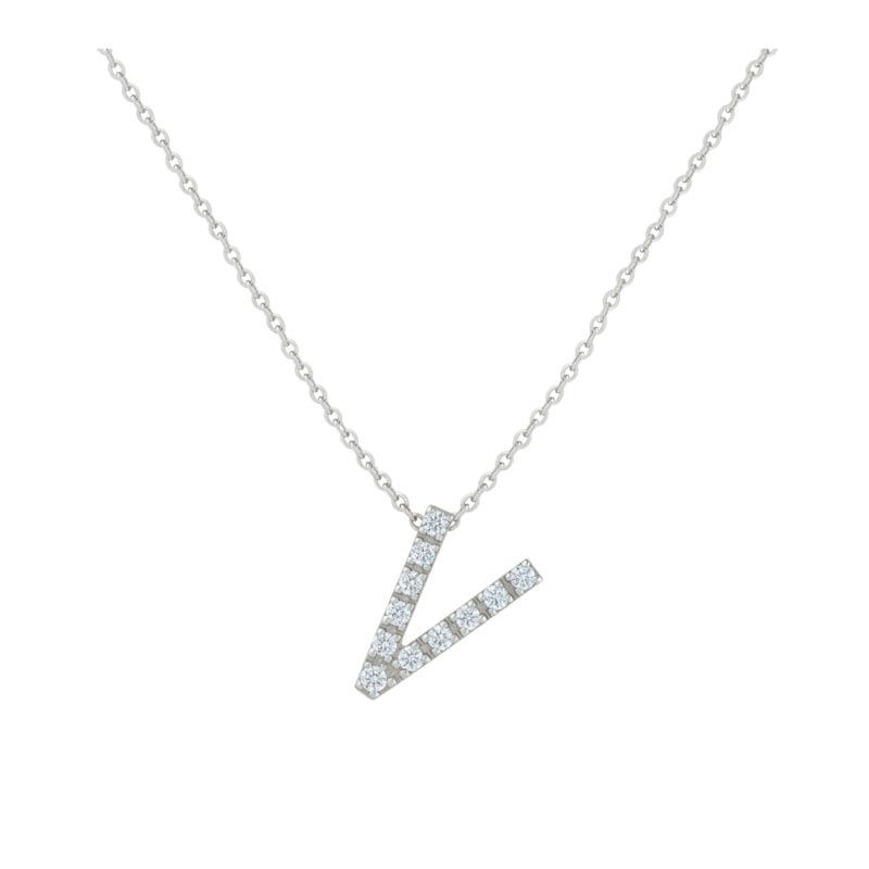 COLLANA LETTERA V GRANDE BIANCO ORO E BRILLANTI