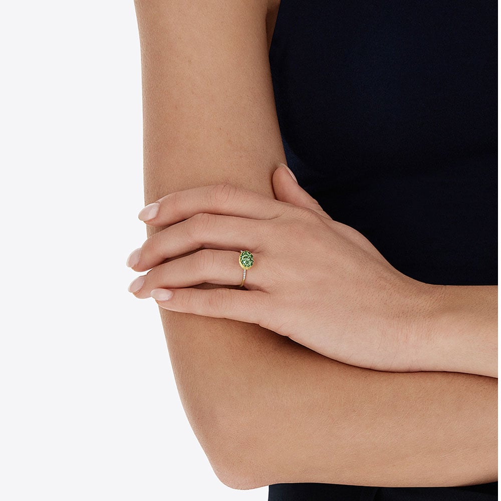 Anello Boules Ovale con Pavè di zaffiri oro giallo - immagine 3