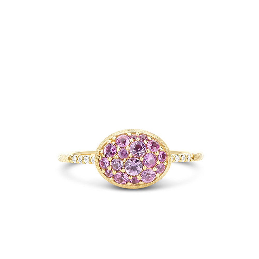 ANELLO BOULES OVALE ORO GIALLO CON PAVÈ DI ZAFFIRI ROSA - immagine 2