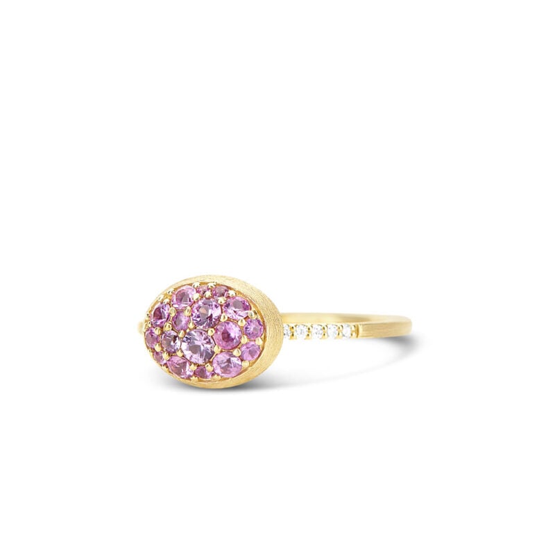 ANELLO BOULES OVALE ORO GIALLO CON PAVÈ DI ZAFFIRI ROSA