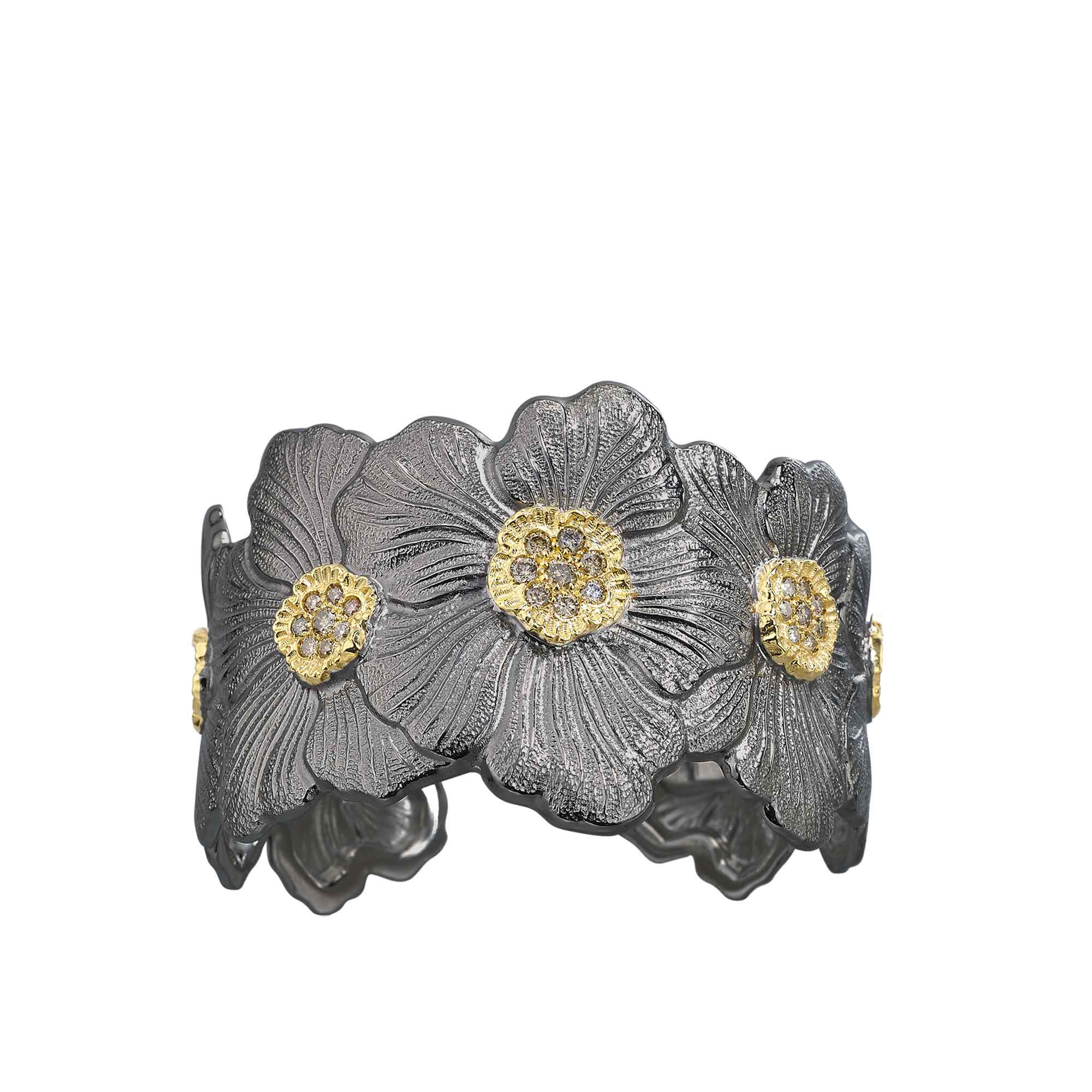 BRACCIALE GARDENIA CUFF ARGENTO E RUTENIO DIAMANTI BROWN