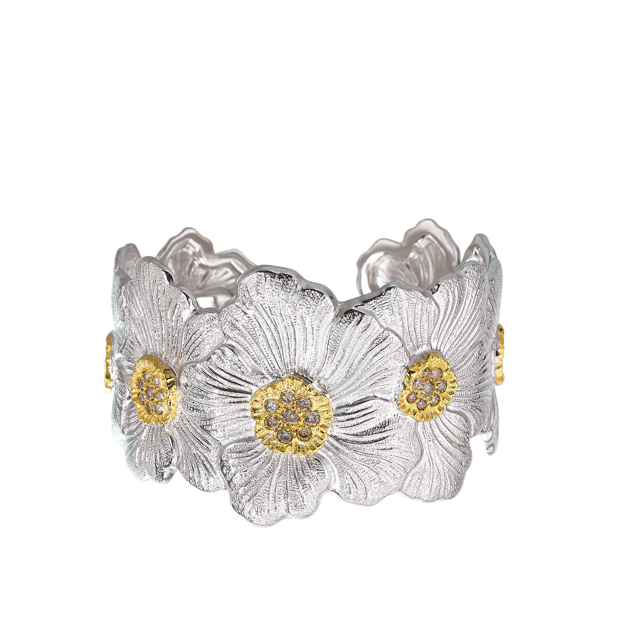 BRACCIALE GARDENIA BLOSSOMS DIAMONDS IN ARGENTO