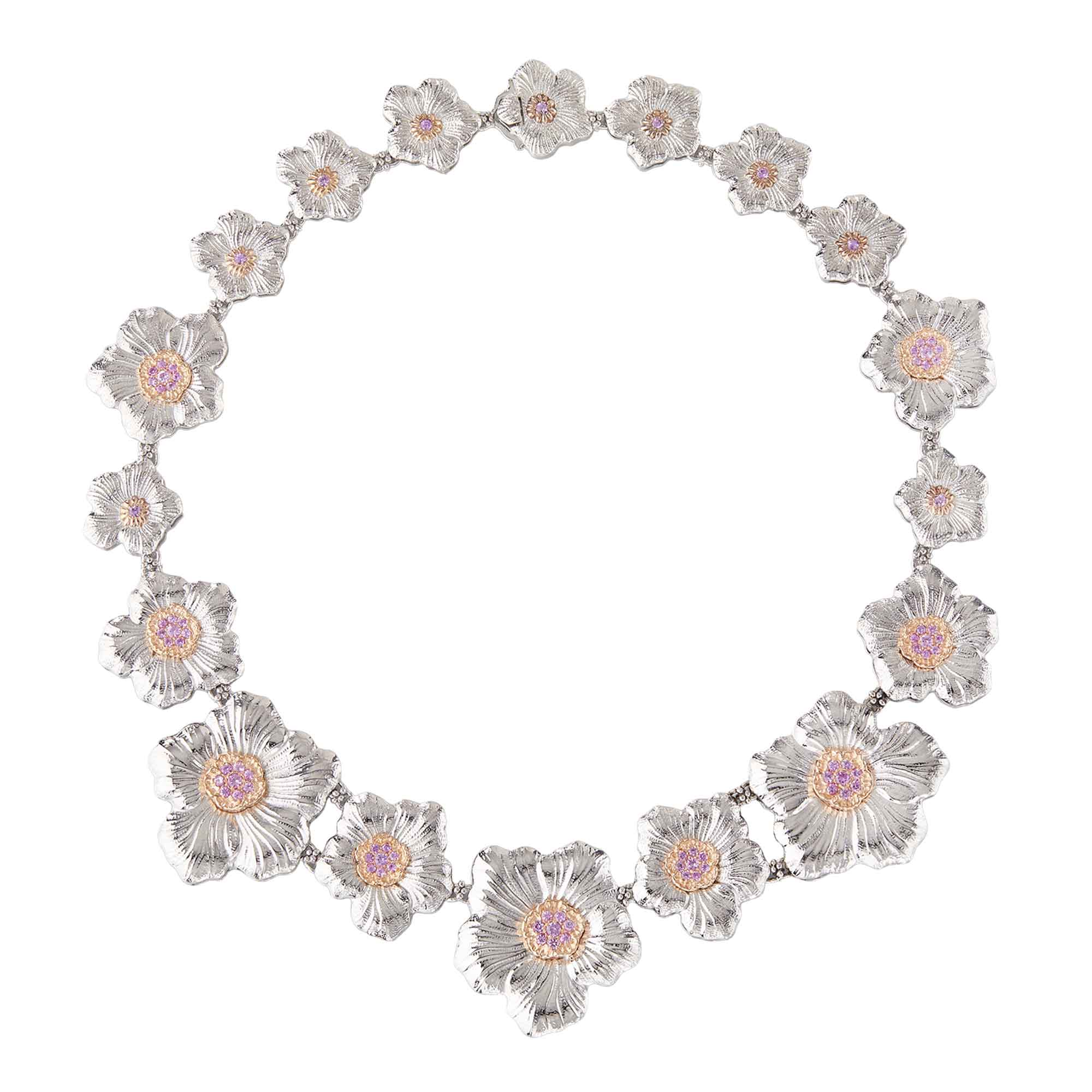 Collana Gardenia Blossom Sapphires Zaffiro Rosa Argento