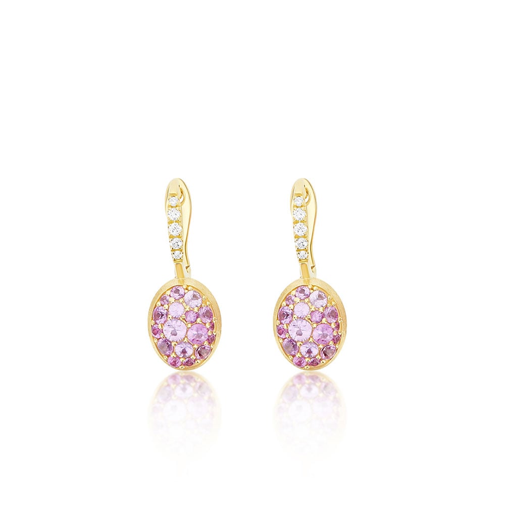 Orecchini Boules Piccoli Ciliegine oro giallo pavè di zaffiri e diamanti