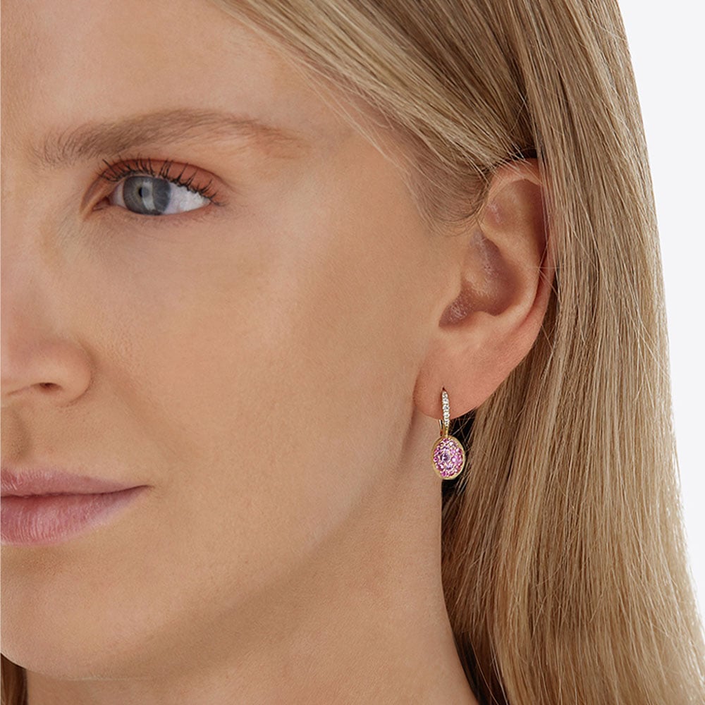 Orecchini Boules Piccoli Ciliegine oro giallo pavè di zaffiri e diamanti - immagine 3