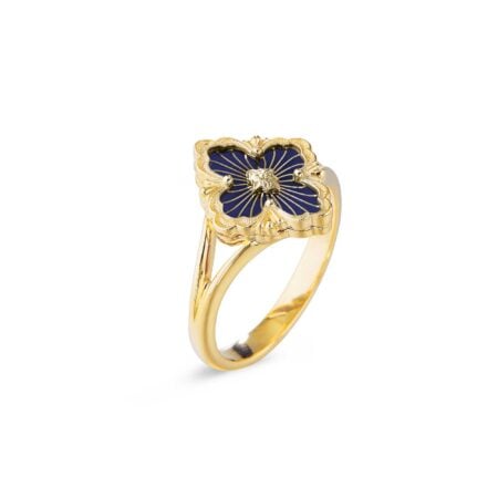 ANELLO OPERA TULLE ENAMEL ORO GIALLO SMALTO BLU