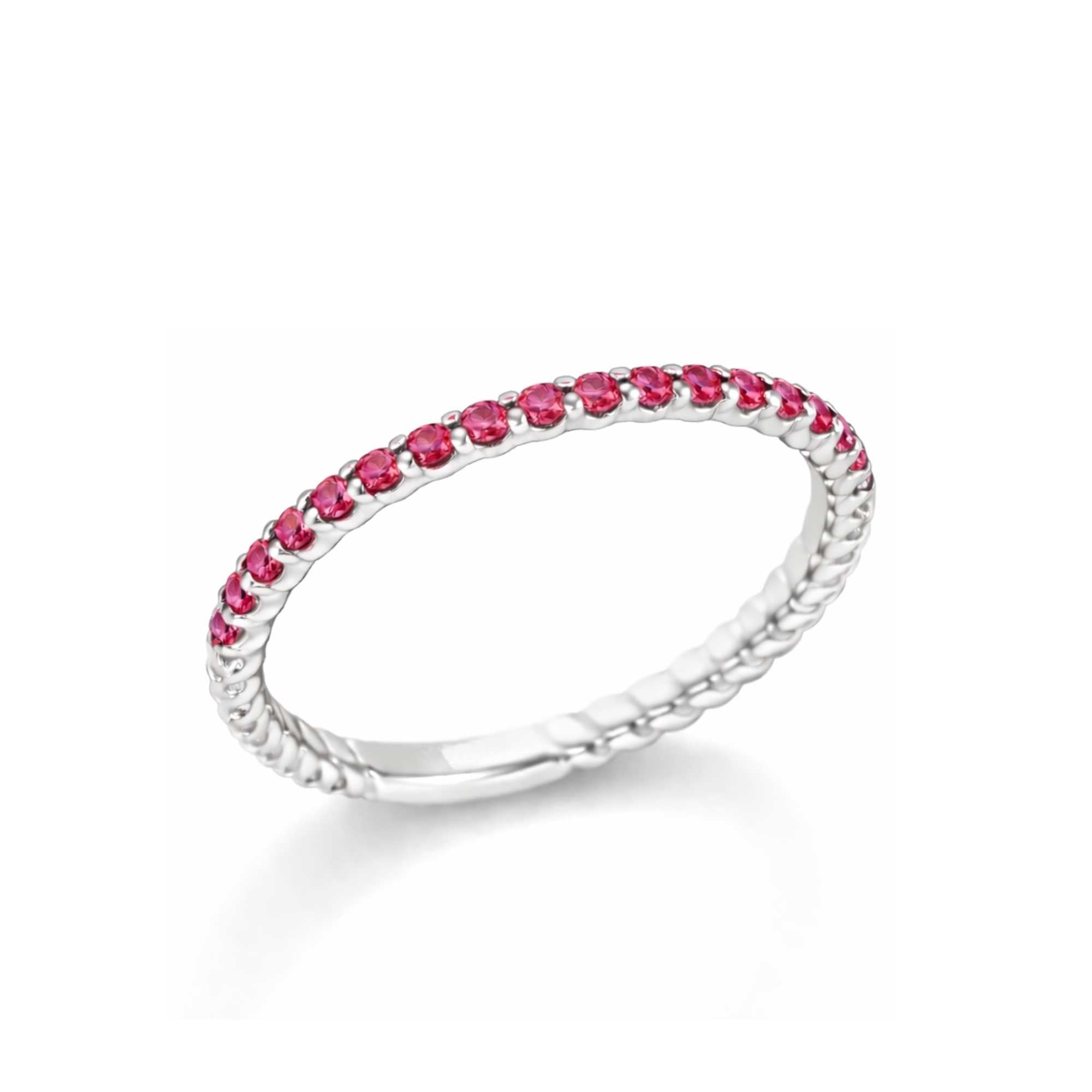 ANELLO VERETTA ORO BIANCO CON BRILLANTI RUBINI