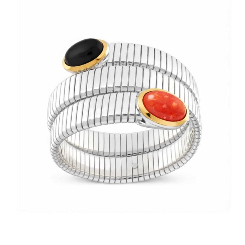 BRACCIALE TUBOGAS 3 GIRI ARGENTO PIETRE DURE ONICE E CORALLO