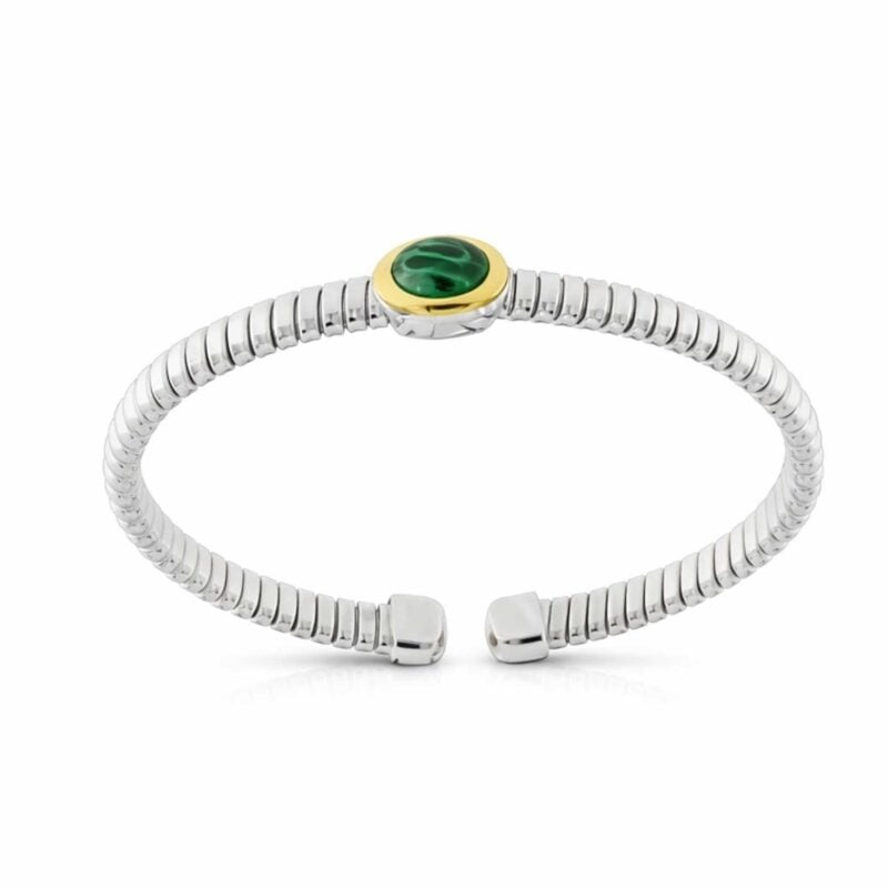 BRACCIALE TUBOGAS ARGENTO TESTINA FILI ORO MALACHITE