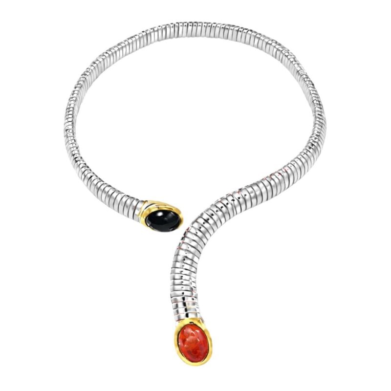 COLLANA TUBOGAS ARGENTO FILI ORO DUE PIETRE CITRINO E ONICE