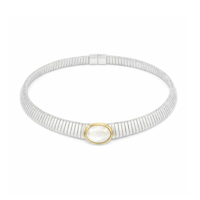 COLLANA TUBOGAS ARGENTO FINITURA ORO MADREPERLA