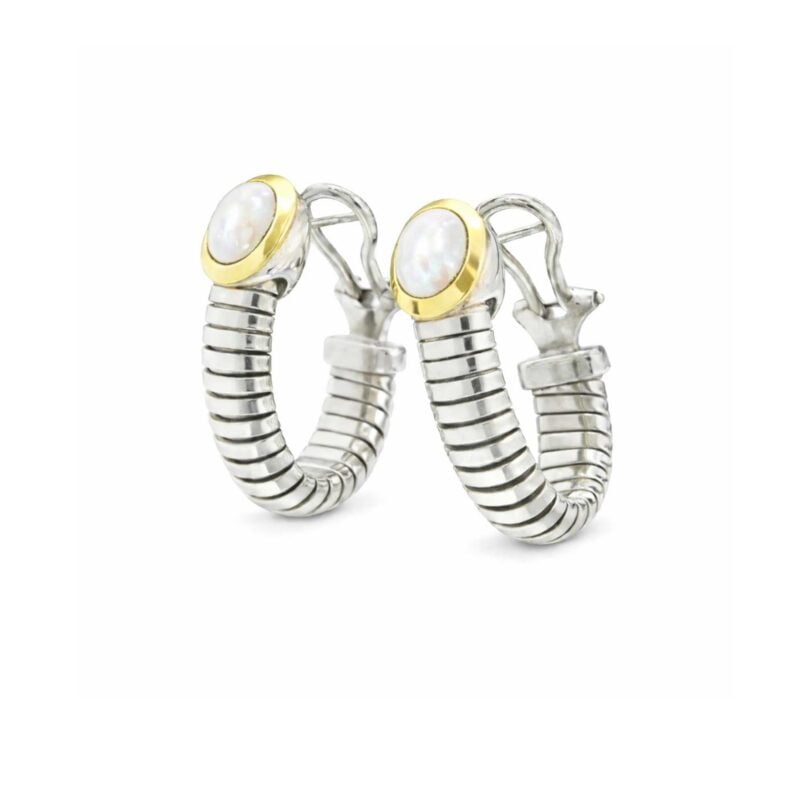 ORECCHINI CERCHI PENDENTI TUBOGAS ARGENTO FILI ORO E MADREPERLA