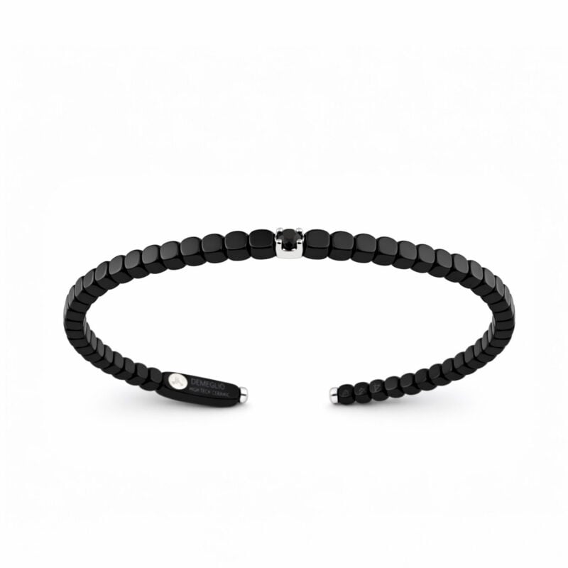 Bracciale Dado ceramica nera high tech lucido castone oro bianco