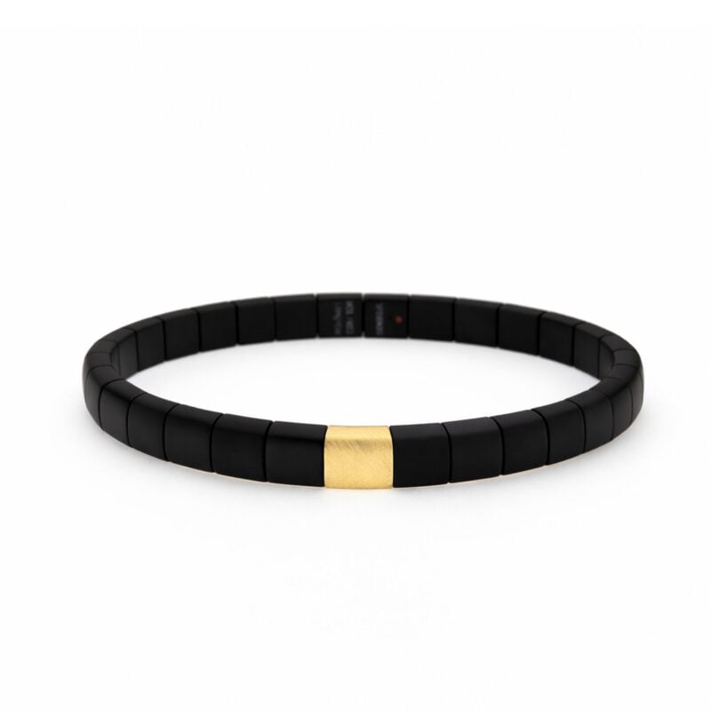 Bracciale Scacco ceramica high tech nera opaca elemento oro giallo satinato