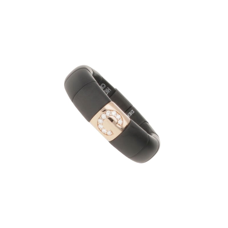 Anello ceramica high tech nera opaca elemento C oro giallo e brillanti