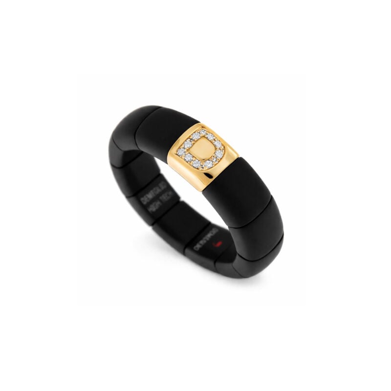 Anello Pura ceramica high tech nera opaca elemento D oro giallo e brillanti 