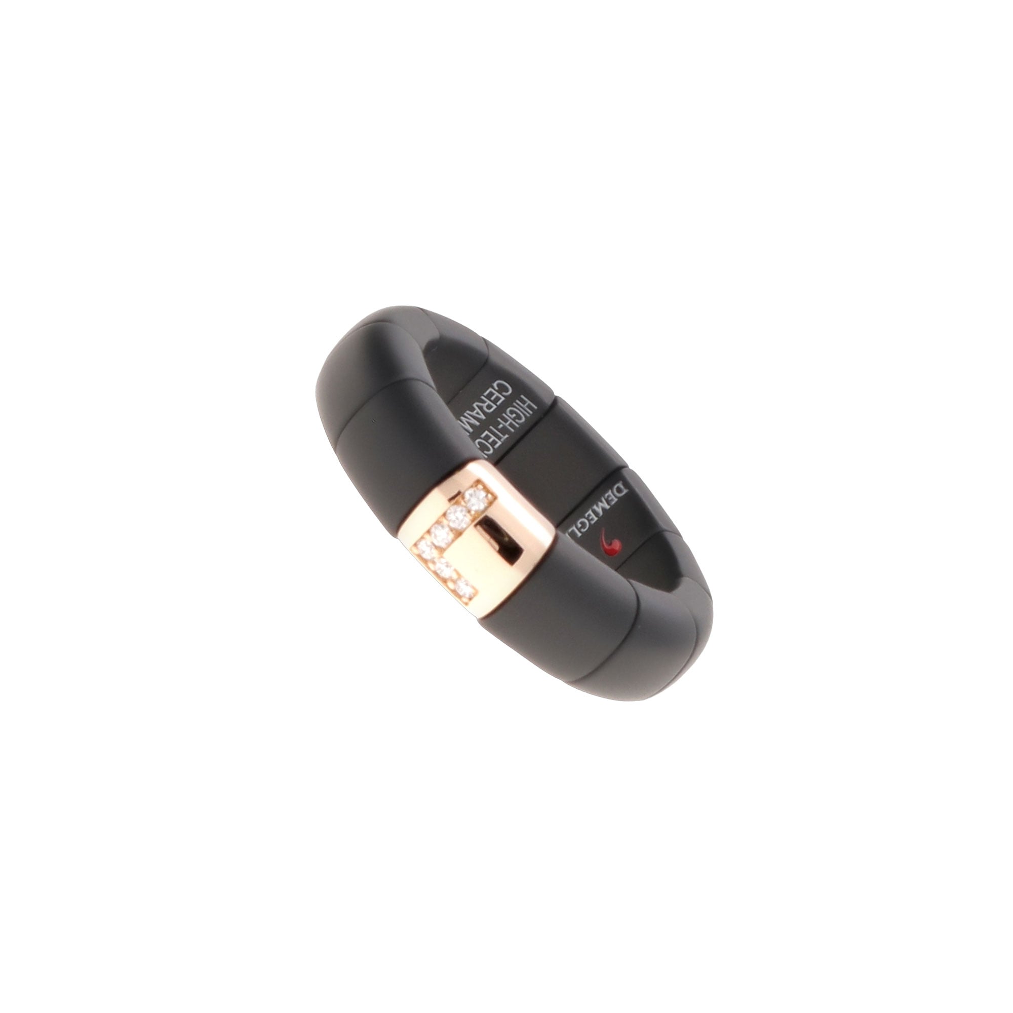 Anello ceramica high tech nera opaca elemento L oro giallo e brillanti