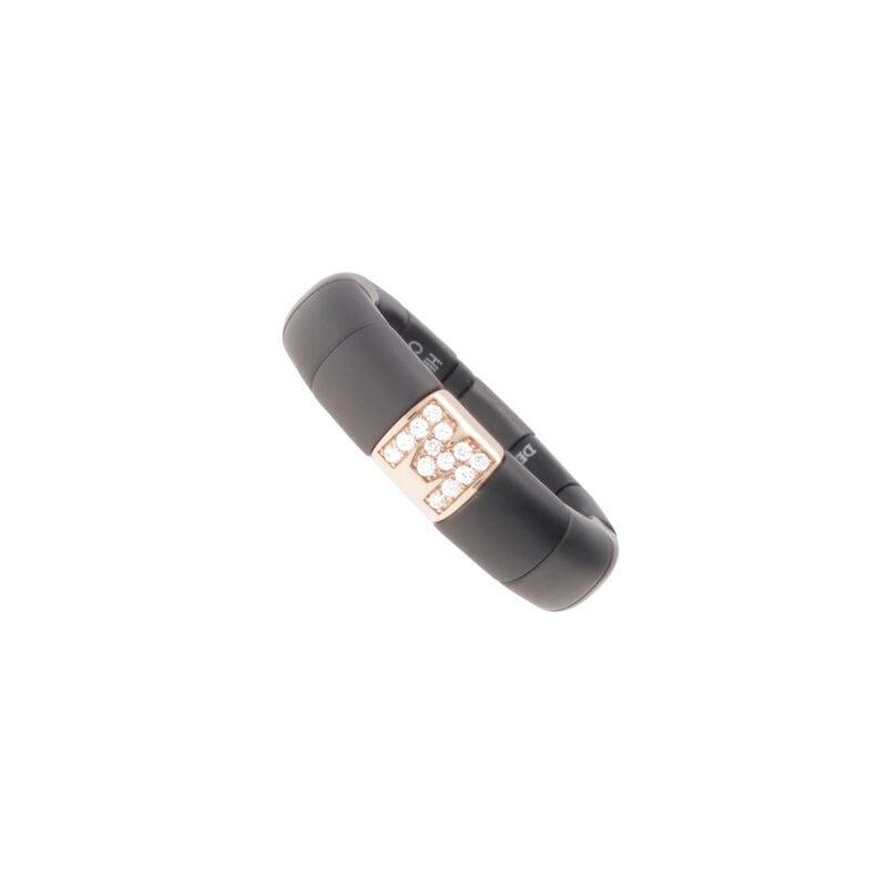 Anello Pura ceramica high tech nera opaca elemento M oro giallo e brillanti 