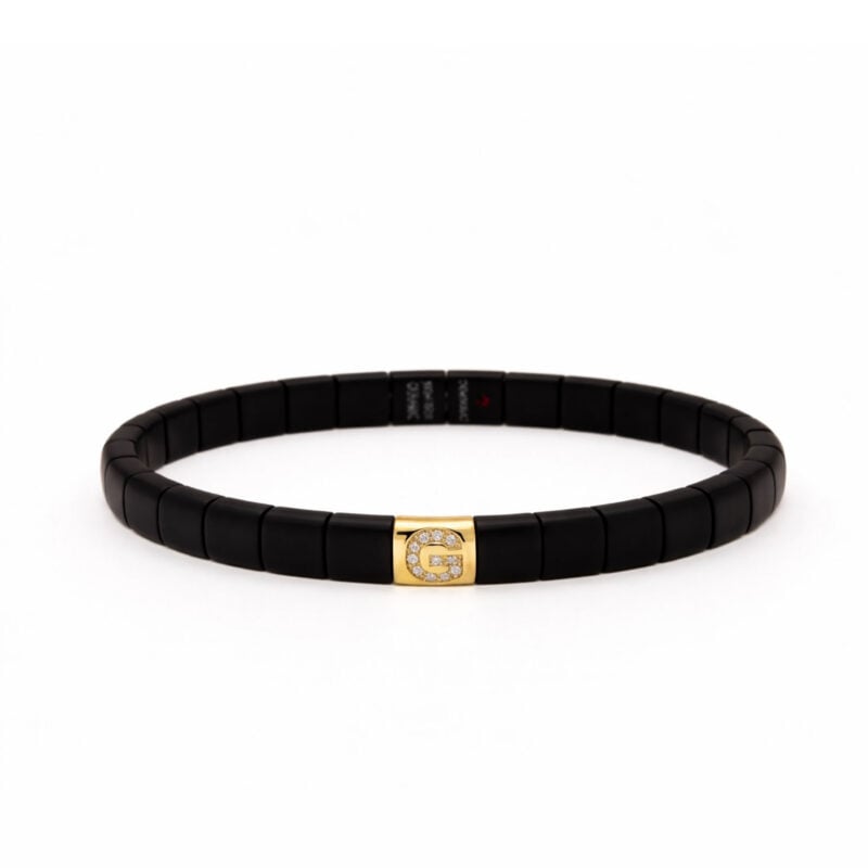 Bracciale Pura ceramica high tech nera opaca elemento G oro giallo brillanti
